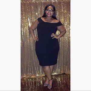 Cross Shoulder Black Midi Dress